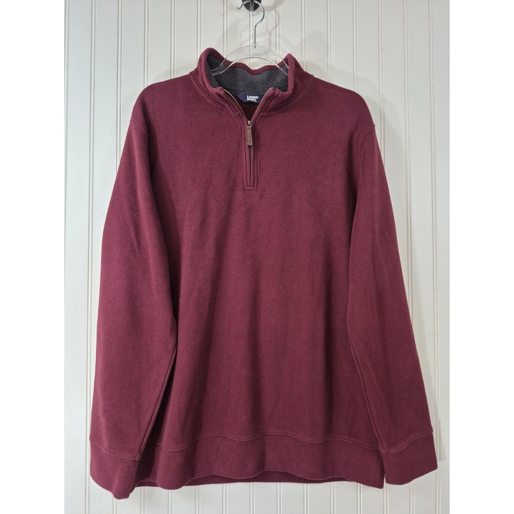 Lands End Mens XL Burgundy 1/4 Zip Pullover Mock Neck Sweatshirt Sweater